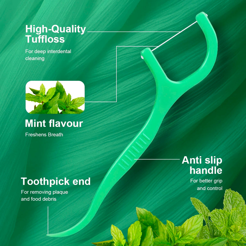 Mint Flavour Dental Floss Picks (50, 150, 450 or 750 Count)