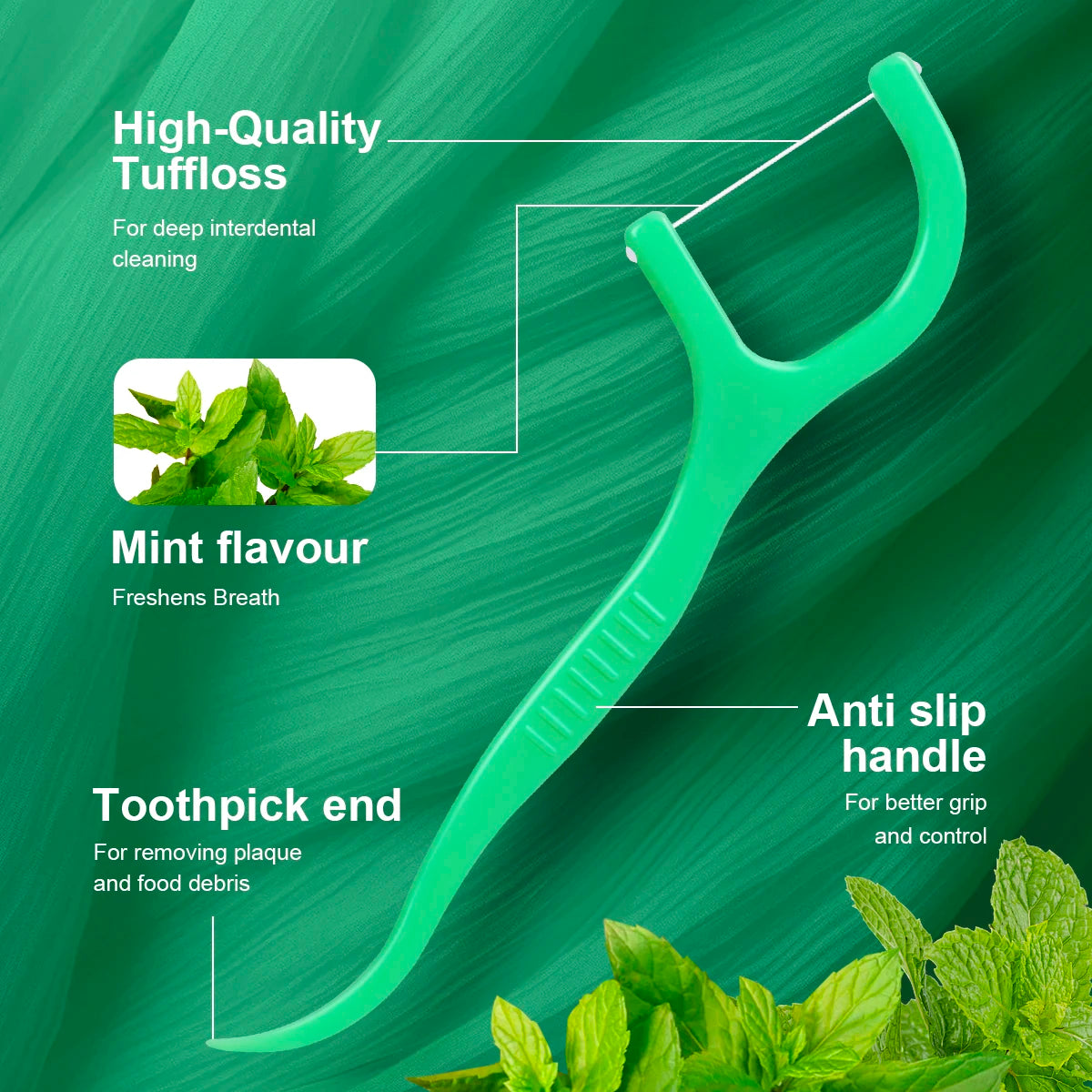 Mint Flavour Dental Floss Picks (50, 150, 450 or 750 Count)