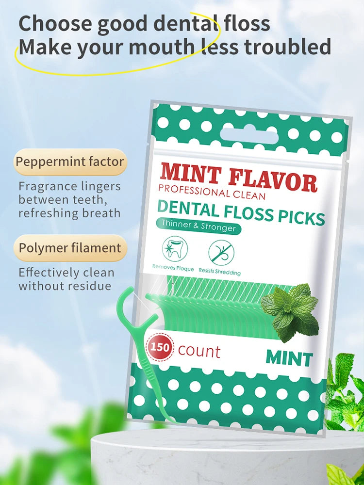 Mint Flavour Dental Floss Picks (50, 150, 450 or 750 Count)
