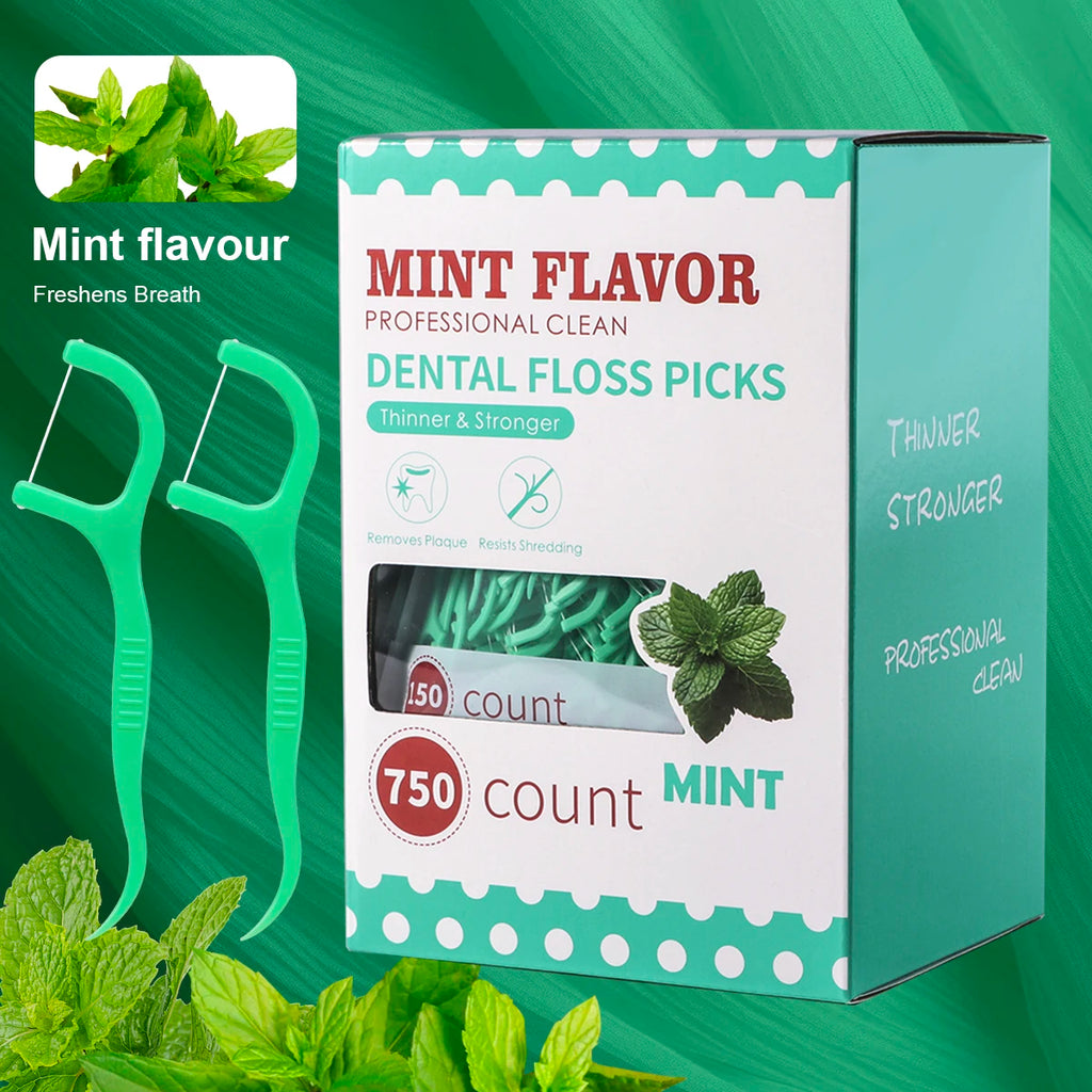 Mint Flavour Dental Floss Picks (50, 150, 450 or 750 Count)