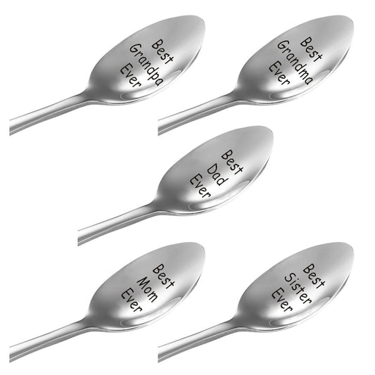 13.1x2.5cm Stainless steel Lettering spoon Best Mom Dad Grandma Sister Ever Engraving Spoon mother's day gift family present 1PC