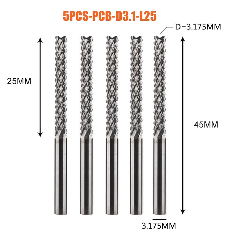 Solid Carbide Corn End mill Milling Cutter Bits D0.8, 1.0, 1.6, 1.8, 2.4, 3.1 PCB End Mill CNC Cutting Milling Tools