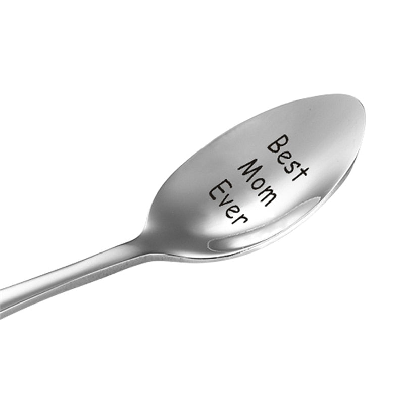 13.1x2.5cm Stainless steel Lettering spoon Best Mom Dad Grandma Sister Ever Engraving Spoon mother's day gift family present 1PC