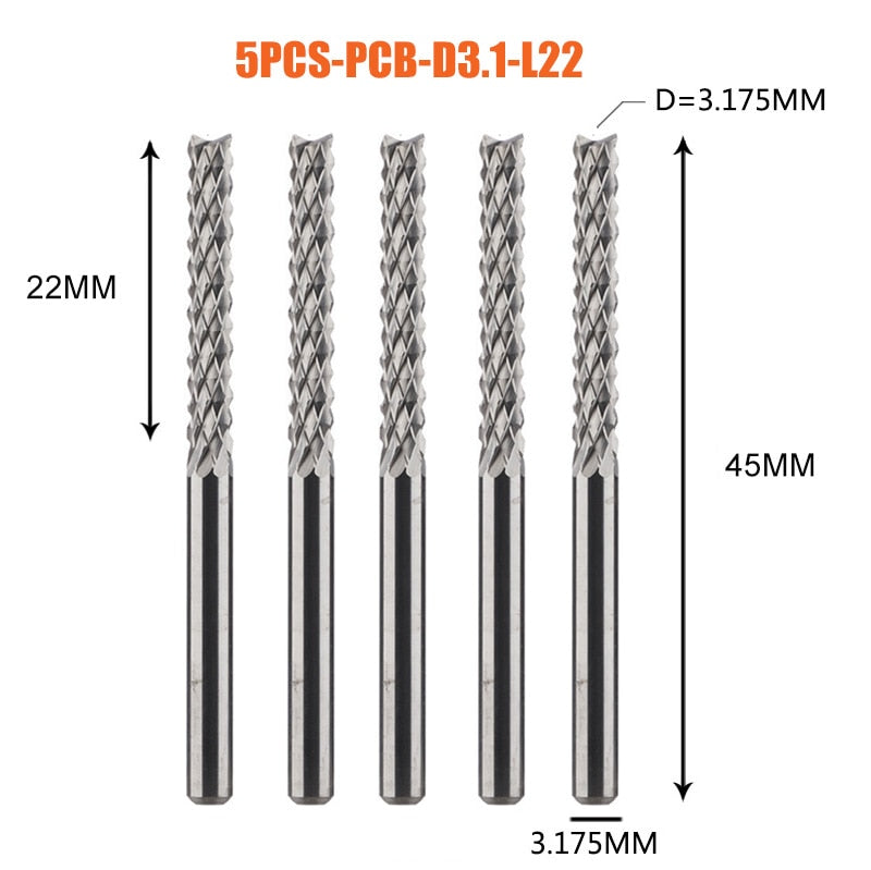 Solid Carbide Corn End mill Milling Cutter Bits D0.8, 1.0, 1.6, 1.8, 2.4, 3.1 PCB End Mill CNC Cutting Milling Tools