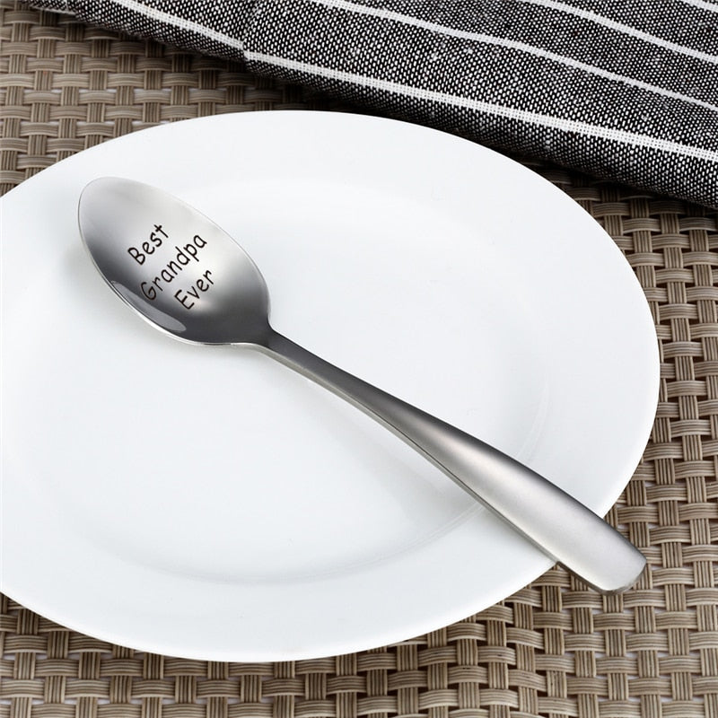 13.1x2.5cm Stainless steel Lettering spoon Best Mom Dad Grandma Sister Ever Engraving Spoon mother's day gift family present 1PC