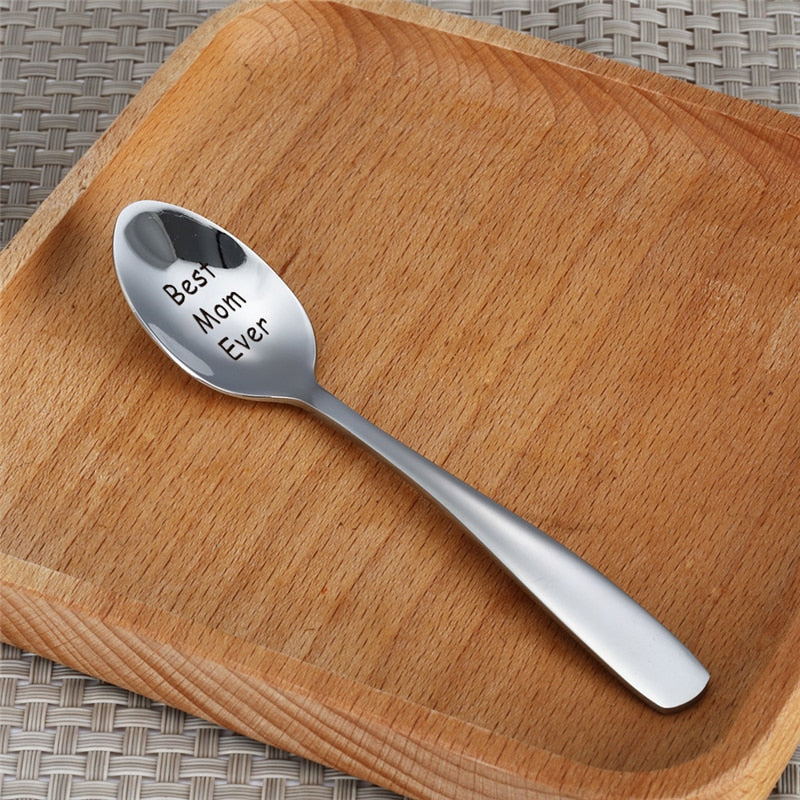 13.1x2.5cm Stainless steel Lettering spoon Best Mom Dad Grandma Sister Ever Engraving Spoon mother's day gift family present 1PC