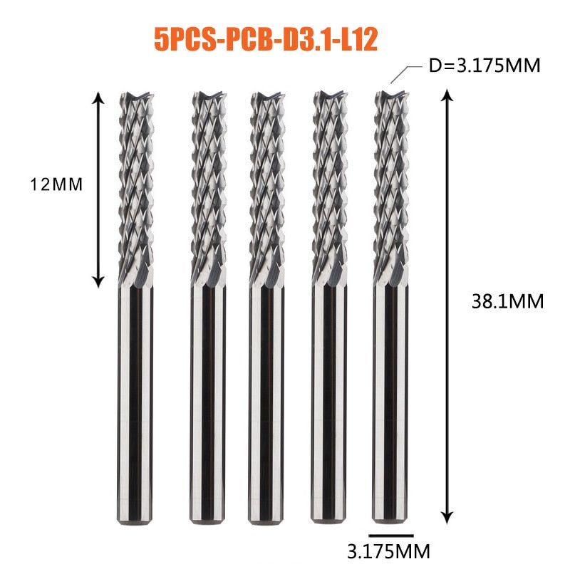 Solid Carbide Corn End mill Milling Cutter Bits D0.8, 1.0, 1.6, 1.8, 2.4, 3.1 PCB End Mill CNC Cutting Milling Tools