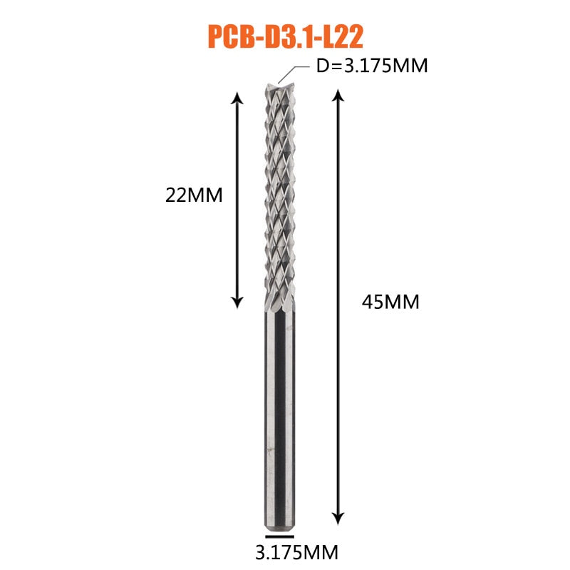 Solid Carbide Corn End mill Milling Cutter Bits D0.8, 1.0, 1.6, 1.8, 2.4, 3.1 PCB End Mill CNC Cutting Milling Tools