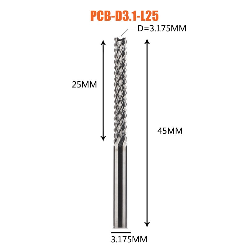 Solid Carbide Corn End mill Milling Cutter Bits D0.8, 1.0, 1.6, 1.8, 2.4, 3.1 PCB End Mill CNC Cutting Milling Tools