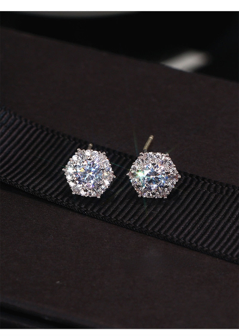 Silver Color Simple Round Bling CZ Zircon Stone Stud Earrings Fashion Jewelry Korean Earrings for Women Girl 2022 New