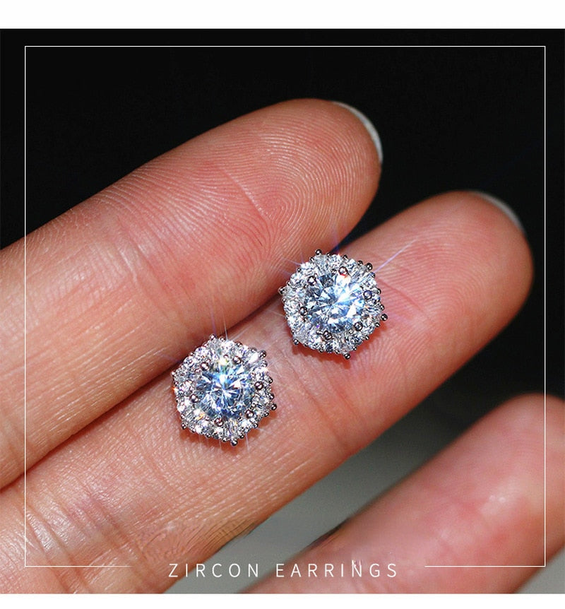 Silver Color Simple Round Bling CZ Zircon Stone Stud Earrings Fashion Jewelry Korean Earrings for Women Girl 2022 New